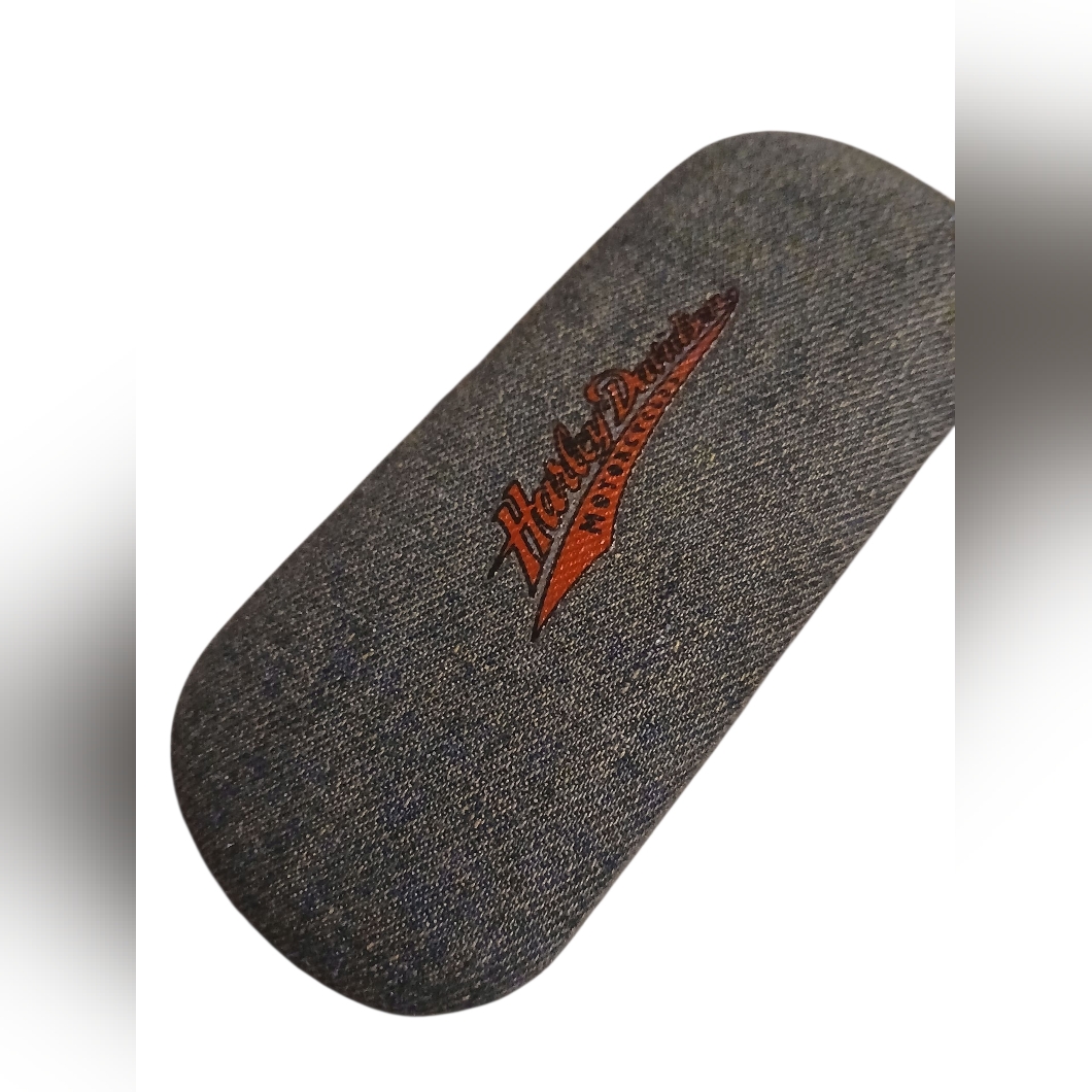 Harley-Davidson Denim Eyeglass Case With Red Lettering Clean White Inside